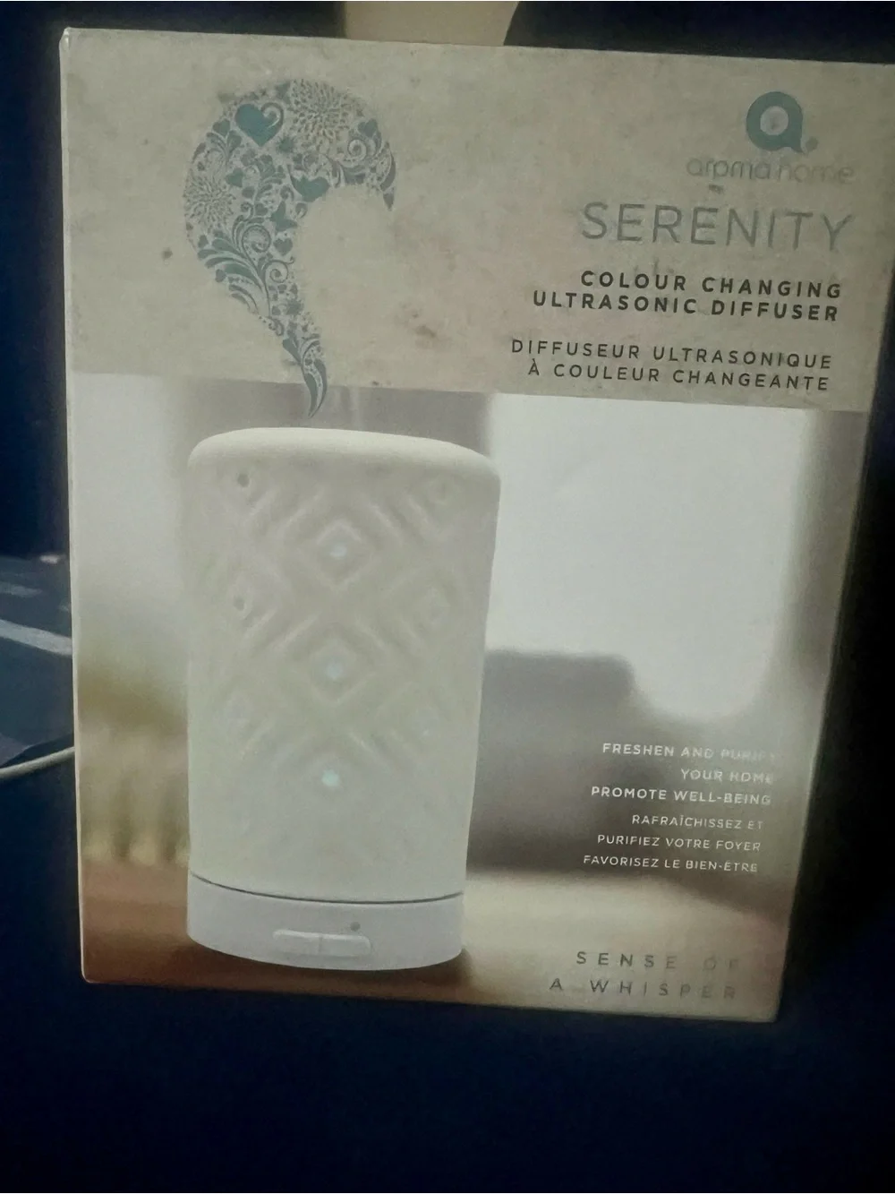 Aroma Home Serenity Ceramic-Pattern Ultrasonic Diffuser - White